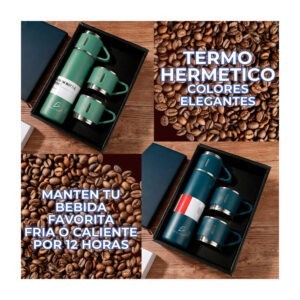 Termo ele-gate liso de acero inoxidable 500ml y juego de 3 tazas, variedad de colores / vacuum flask set