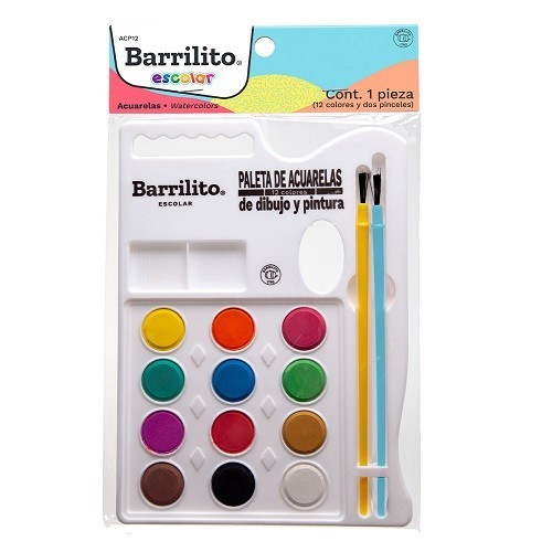 ACUARELA 12 COLORES CON PALETA DE PLASTICO Y 2 PINCELES