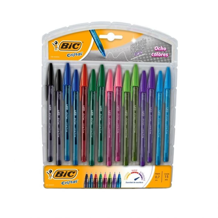 BOLIGRAFO CRISTAL SURTIDO PUNTO MEDIANO 15 PZ