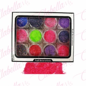 Decoración AZUCAR Mixta para uñas 12 piezas de 1/8oz por estuche, (Con estuche) (pb)