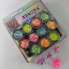Decoración AZUCAR NEON CON FLAKE Y FIGURAS MIXTAS para uñas 12 piezas de 1/8 por estuche, (Con estuche) surtido (PB)
