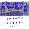 Decoración con cristales en diferentes tamaños AZUL y katana para uñas, en estuche rígido aprox de 12.5x 24.5cm con 20 divisione