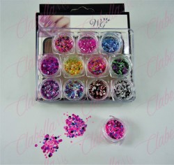 Decoración CONFETI NEON para uñas 12 piezas de 1/8 por estuche, (Con estuche) surtido KT(141)-0609B KT(141)-0609D/ KT(239)-0609D