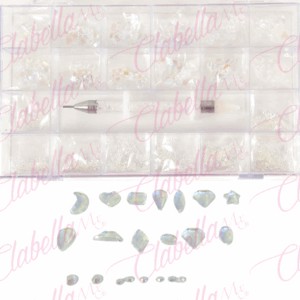 Decoración con cristales en diferentes tamaños AURORA-TORNASOL y katana para uñas, en estuche rígido aprox de 12.5x 24.5cm con 2