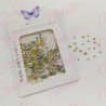 Decoración CRISTAL de plástico color AMARILLO CAMALEON en diferentes tamaños para uñas, aprox 600 piezas en sobre de 11.5x7cm, Q