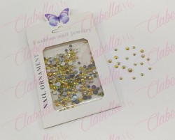 Decoración CRISTAL de plástico color AMARILLO CAMALEON en diferentes tamaños para uñas, aprox 600 piezas en sobre de 11.5x7cm, Q