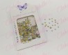 Decoración CRISTAL de plástico color AMARILLO CAMALEON en diferentes tamaños para uñas, aprox 600 piezas en sobre de 11.5x7cm, Q