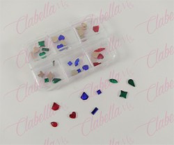 Decoración cristal diferentes figuras para uñas aprox 25 piezas en pastillero – estuche de 7.5x5cm con 6 divisiones y tapa indiv