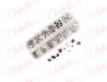 Decoración CRISTALES PLATA CON FIGURAS para uñas, aprox 400 piezas en estuche de plástico de 13x5cm cn 12 divisiones y tapa indi