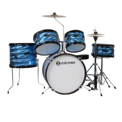 Bateria Infantil Marca Extreme Serie JR 3D – 5 Piezas Banco, Platillos y Baquetas Incluidas