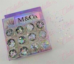 Decoración diferentes FIGURAS TORNASOL NO MEZCLADAS para uñas 12 piezas de 1/8 por paquete, (Sin estuche) surtido (PB) )(Oferta)