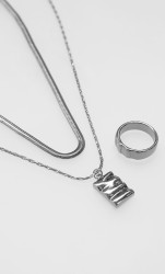 Set Collar Y Anillo Plateado
