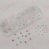 Decoración FIGURAS TORNASOL CON CRISTALES en diferentes tamaños para uñas, aprox 200 piezas en pastillero – estuche de plástico 