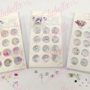 Decoración FIGURAS TORNASOL para uñas aprox 30 piezas en estuche de 7 x 12.5 cm con 12 divisiones. KT (140)-0664 (Cristales torn