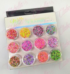 Decoración GLITTER NEON para uñas 12 piezas de 1/8 por paquete, (Sin estuche) surtido KT(262)-0256