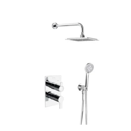 Blautherm conjunto monomando metálico empotrado 2 vías con soporte toma de agua, ducha teléfono y rociador cuadrado 225 mm Cromo