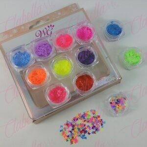 Decoración MARIPOSAS NEON CON CONFETI para uñas 12 piezas de 1/8 por estuche, (Con estuche) surtido 254-0724 (Chica Neón ) (Pres