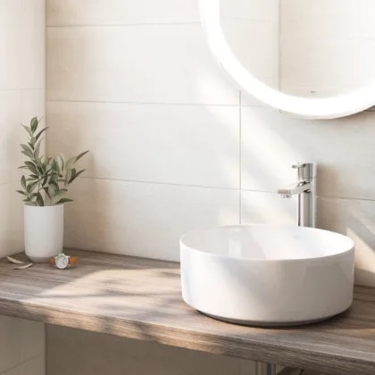 Naia Mezclador monomando para lavabo con caño alto desagüe click-clack cold start Cromo