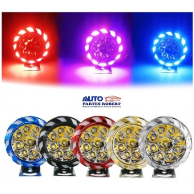 FAROS LED REDONDO TIPO REHILETE CON LUZ FIJA Y ESTROBO IDEAL EN MOTO Y AUTO COMPACTO EXCELENTE ILUMINACION OEM. FALM2BK JUEGO 2 