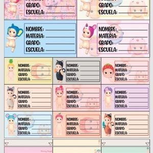 Planilla con 25 Etiquetas Escolares de Materias Tamaño Carta Sonny Angels