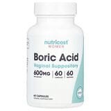 Nutricost, Mujeres, Ácido bórico, Supositorio vaginal, 600 mg, 60 cápsulas