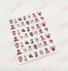 Decoración sticker BAD BUNNY para uñas aprox de 6.5×8.5cm por planilla, surtido