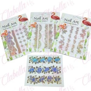 Decoración sticker de ENCAJE METALICO TORNASOL 3D para uñas aprox de 9x14cm por planillla, surtido (PB)