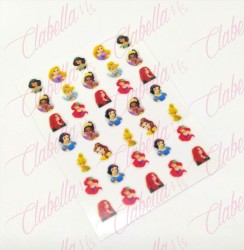 Decoración sticker de PRINCESAS para uñas aprox de 6.5×8.5cm por planilla, surtido