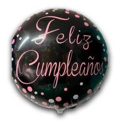 Globo de cumpleaños negro con letras rosas