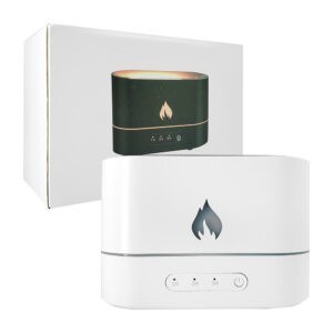 Humidificador ovalado de ambiente con mini figura de flama fuego, temporizador y luces rgb / 153485