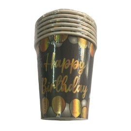 Vasos de cartón Negro Happy Birthday (6 piezas)
