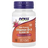 NOW Foods, Vitamina D3, Alta potencia, 125 mcg (5000 UI), 240 cápsulas blandas