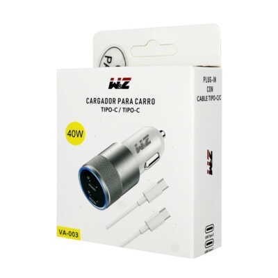 Cargador / plug con 2 entradas tipo-c + cable tipoc-tipoc, 40w / va003