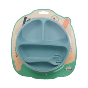 Set plato redondo entrenador de silicona con 3 divisiones + 2 cubiertos para bebé, variedad de colores / childrens tableware
