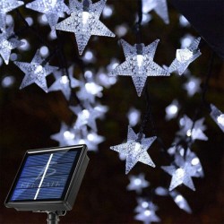 Guirnalda solar de exterior con 20 luces led con diseño de estrellas, 3m para jardín / led.51.estrella
