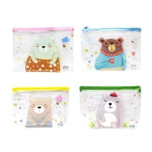 1pza Lapicera mediana transparente con cierre y diseño animado 21x16cm, variedad de colores / hy-7517 / b56 / hy-7517by / hy-751