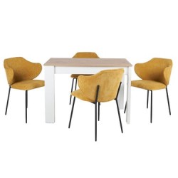 Mesa Aspen Roble y Blanco con 4 Sillas Suanna Mostaza