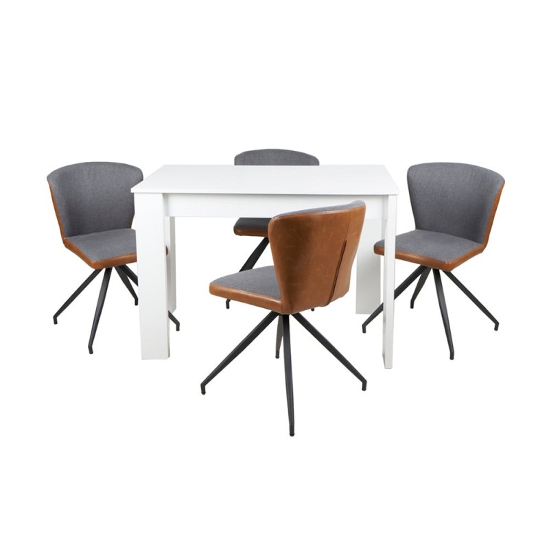Mesa Aspen Blanca con 4 Sillas Vigo Gris y Café