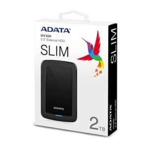 Unidad de disco duro externo 2.5 hdd adata color negro versión slim hv300 con puerto usb 3.2 y capacidad de 2tb