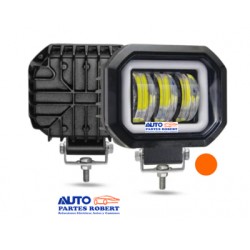 FAROS LED CUADRADO CON LUZ BLANCA CON 3 LUPAS Y ARILLO GEL EN COLOR AMBAR EXCELENTE ILUMINACION JUEGO 2 PIEZAS OEM. FAL105Y