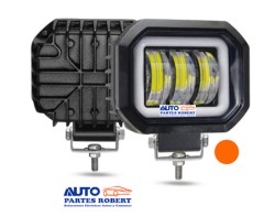 FAROS LED CUADRADO CON LUZ BLANCA CON 3 LUPAS Y ARILLO GEL EN COLOR AMBAR EXCELENTE ILUMINACION JUEGO 2 PIEZAS OEM. FAL105Y