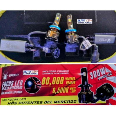 FOCO LED H11 SPIDER 80.000L 300W 6500K INCLUYE VELAS LED 158 CON CAMBUS LLAVERO Y GORRA DE REGALO OEM. EXTREMA ILUMINACION LED
