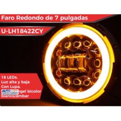 UNIDAD LED REDONDA 22 LED BICOLOR BLANCO Y AMBAR CON LUPAS 1 PIEZA OEM. U-LH18422CY