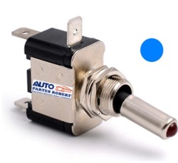 SWITCH PALANCA CROMADO CON LED AZUL ON OFF 3 TERMINALES 12V 20A