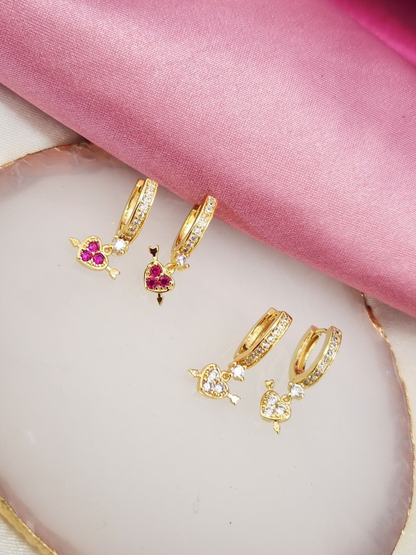 Aretes 86 corazon y flecha zirconia