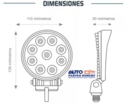 FARO LED REDONDO 9 LED TIPO REVERCERO CON DOBLE FUNCION FIJO Y ESTROBO 2000 LUMEN OEM.