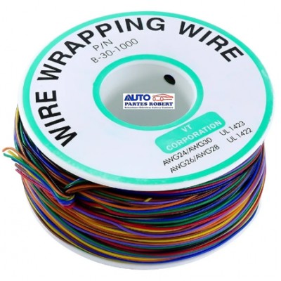 CABLE PLASTICO KYNAR AWG ELECTRONICA 8 COLORES CALIBRE 30 IDEAL PARA PRUEBAS DE PROYECTOS ESCOLARES DE ELECTRONICA ROLLO CON 25 