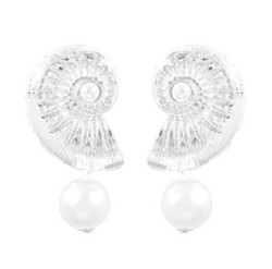 Aretes Caracol Plateado de Perla  1M7