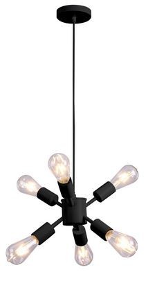 LAMPARA DECORATIVA COLGANTE E27 6 LUCES NEGRO 240W ACERO NO INCLUYE FOCO CALUX