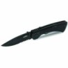 WALLIS Navaja con mango metal negro con clip, hoja lisa-sierra de 7.5 cm de largo